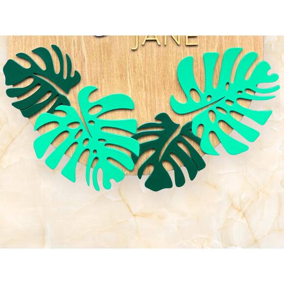Custom Wooden Name Sign - Modern Tropical Monstera Leaves Personalized Gift - Picture 6 of 10